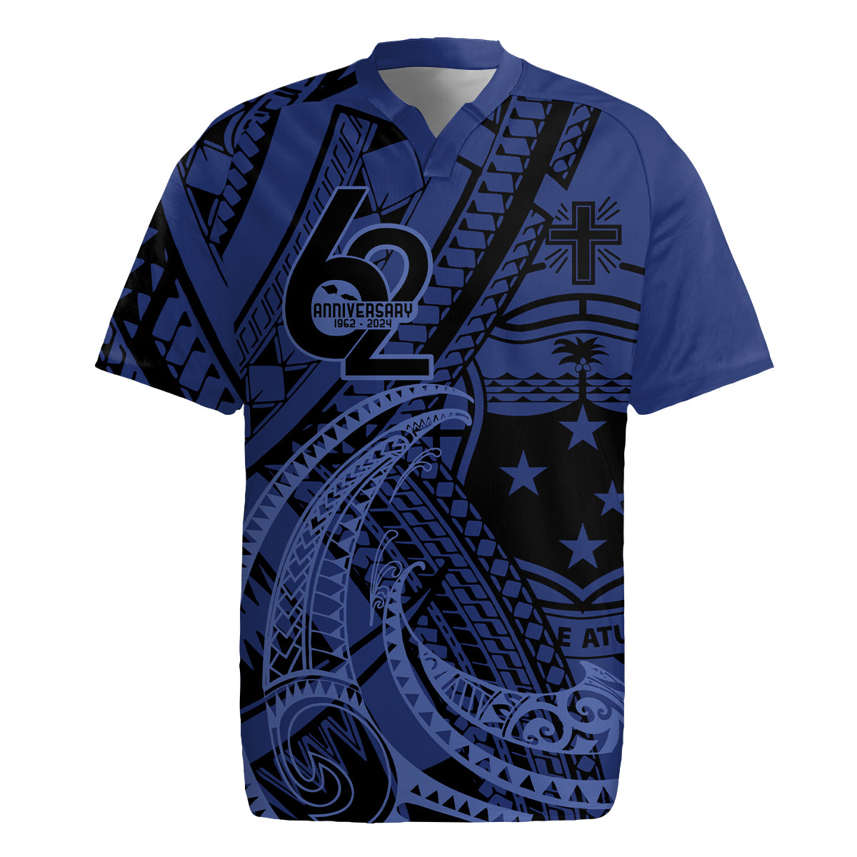 Custom Samoa 62nd Manuia le Aso Tuto'atasi Rugby Jersey Samoan Tatau Blue Art LT9 Blue - Polynesian Pride