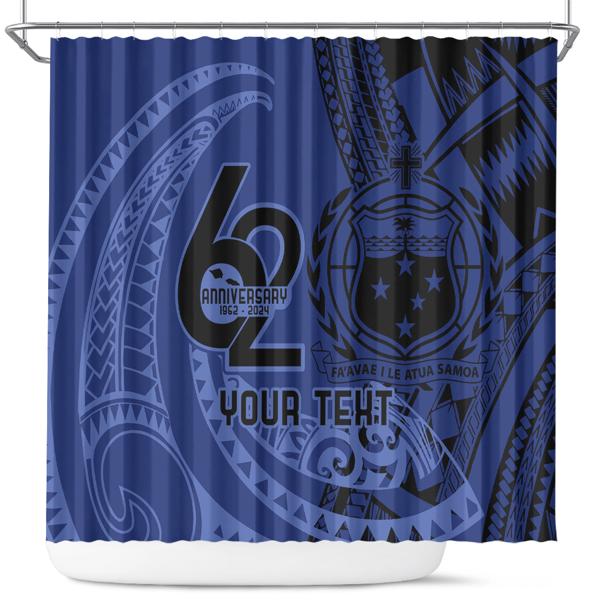 Custom Samoa 62nd Manuia le Aso Tuto'atasi Shower Curtain Samoan Tatau Blue Art