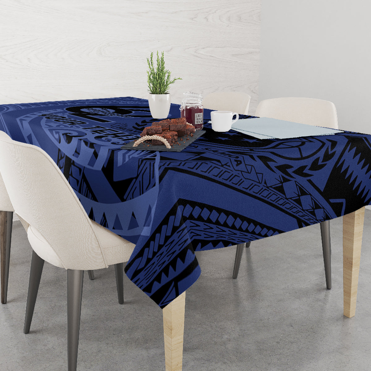 Custom Samoa 62nd Manuia le Aso Tuto'atasi Tablecloth Samoan Tatau Blue Art LT9 - Polynesian Pride