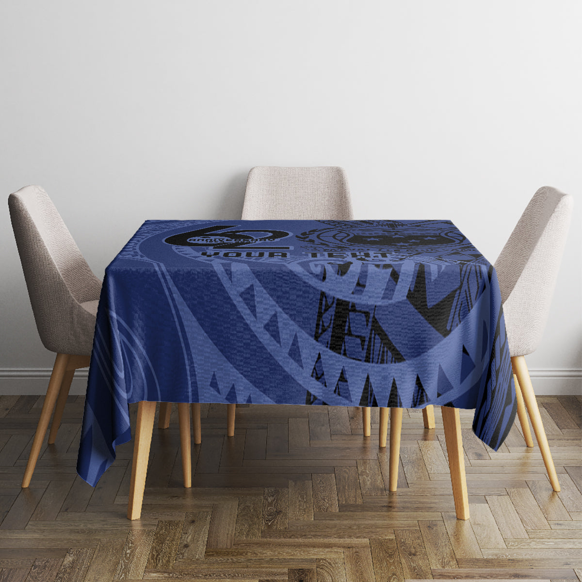 Custom Samoa 62nd Manuia le Aso Tuto'atasi Tablecloth Samoan Tatau Blue Art LT9 - Polynesian Pride