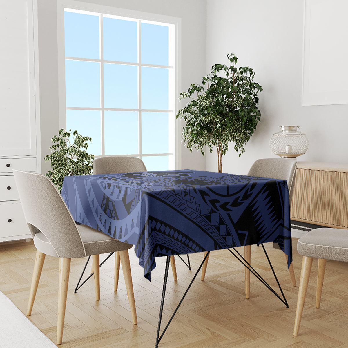 Custom Samoa 62nd Manuia le Aso Tuto'atasi Tablecloth Samoan Tatau Blue Art LT9 - Polynesian Pride