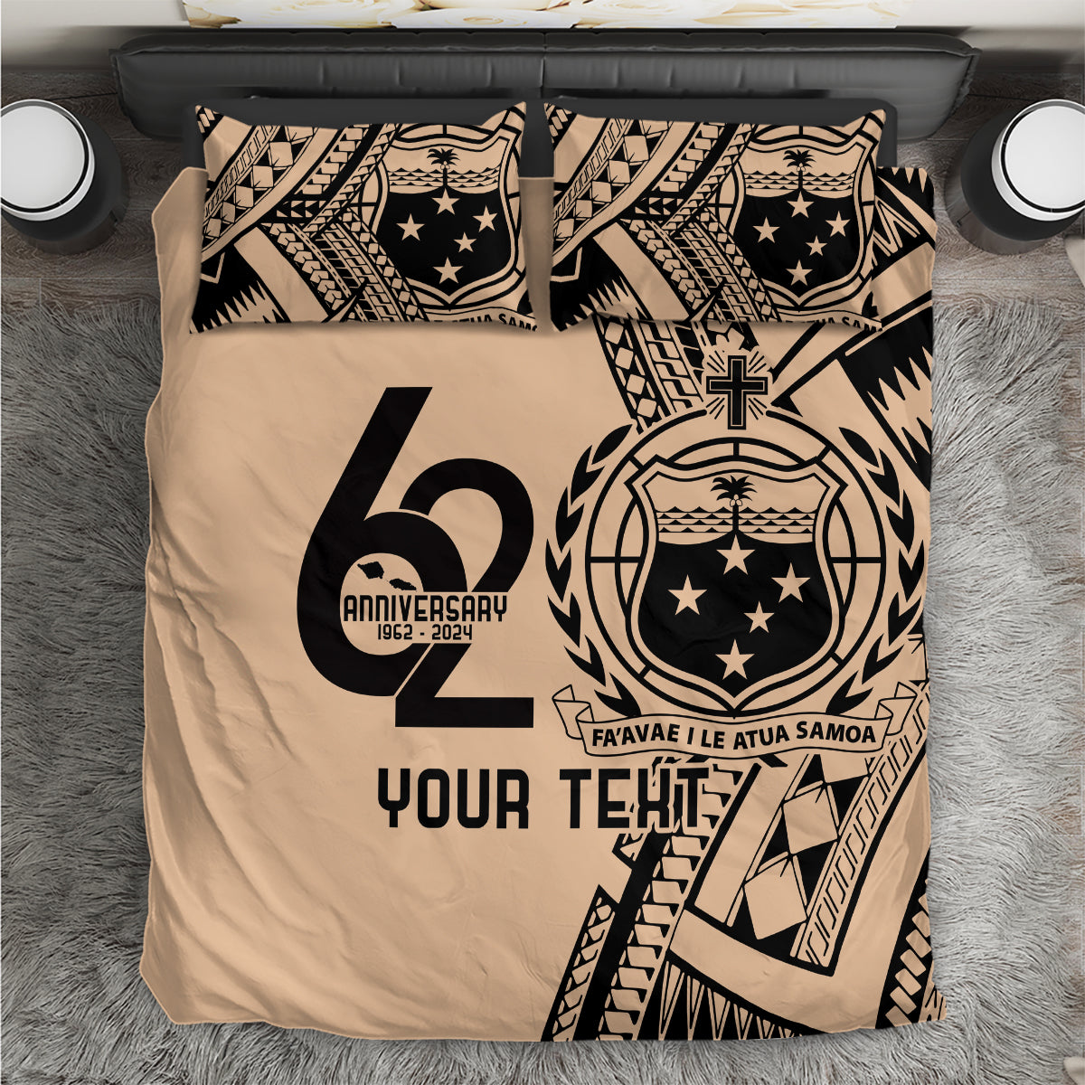 Custom Samoa Manuia le 62 Tausaga O le Tutoatasi Bedding Set Samoan Tatau Beige Art LT9 Beige - Polynesian Pride