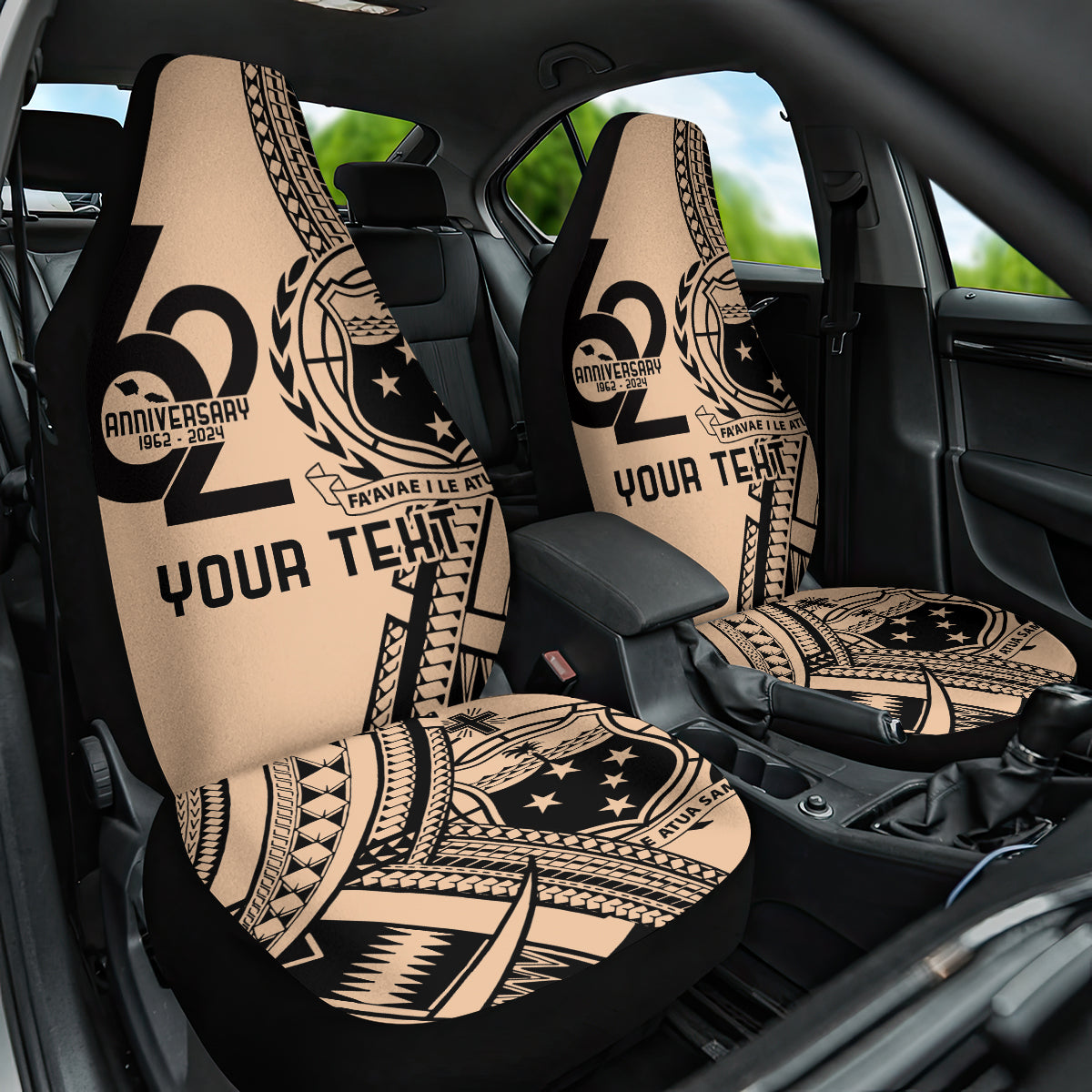 Custom Samoa Manuia le 62 Tausaga O le Tutoatasi Car Seat Cover Samoan Tatau Beige Art LT9 One Size Beige - Polynesian Pride