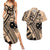 Custom Samoa Manuia le 62 Tausaga O le Tuto’atasi Couples Matching Summer Maxi Dress and Hawaiian Shirt Samoan Tatau Beige Art