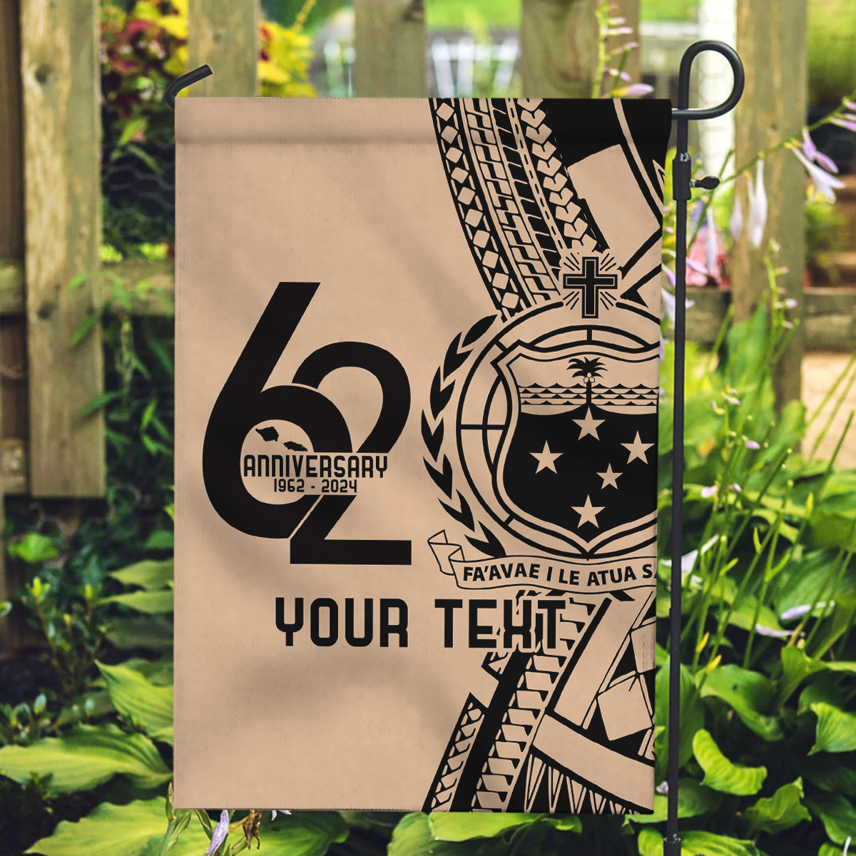 Custom Samoa Manuia le 62 Tausaga O le Tutoatasi Garden Flag Samoan Tatau Beige Art LT9 Garden Flag Beige - Polynesian Pride