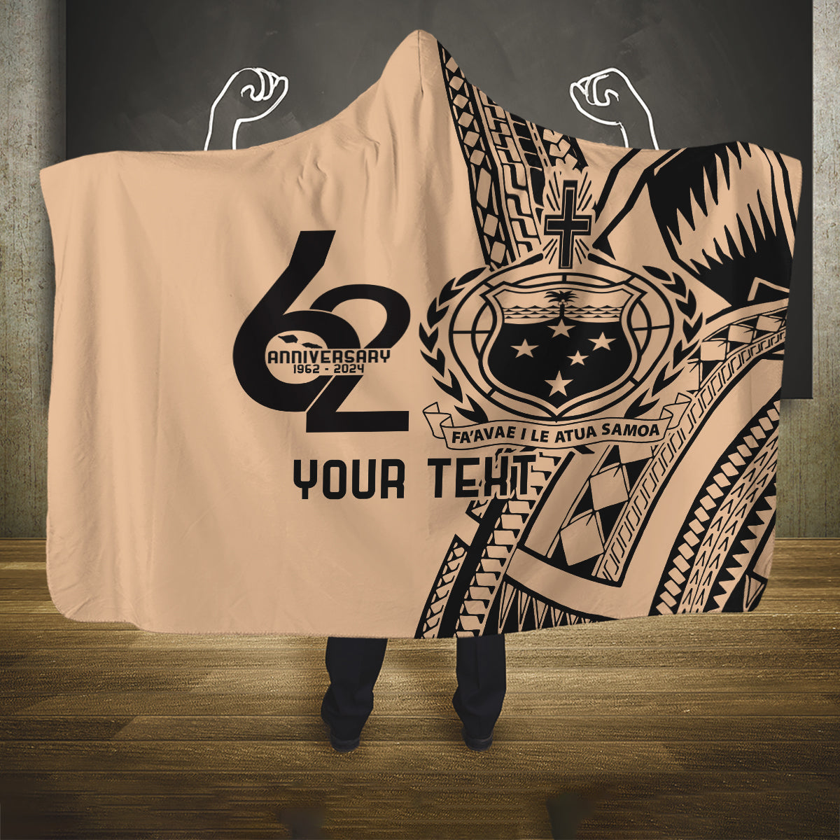 Custom Samoa Manuia le 62 Tausaga O le Tutoatasi Hooded Blanket Samoan Tatau Beige Art LT9 One Size Beige - Polynesian Pride