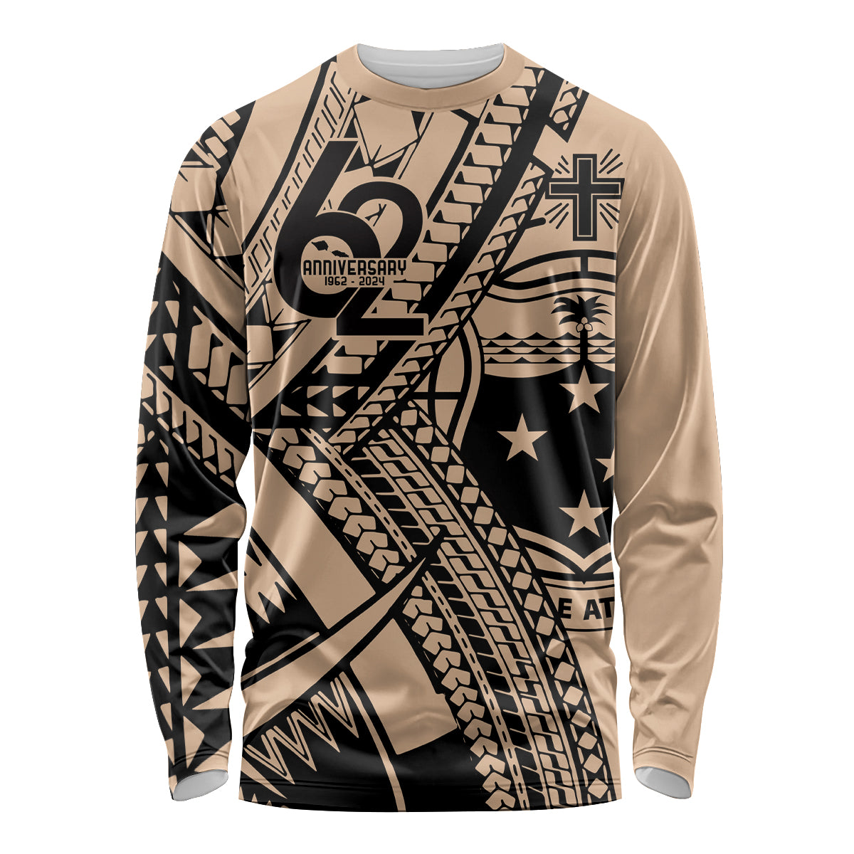 Custom Samoa Manuia le 62 Tausaga O le Tutoatasi Long Sleeve Shirt Samoan Tatau Beige Art LT9 Unisex Beige - Polynesian Pride