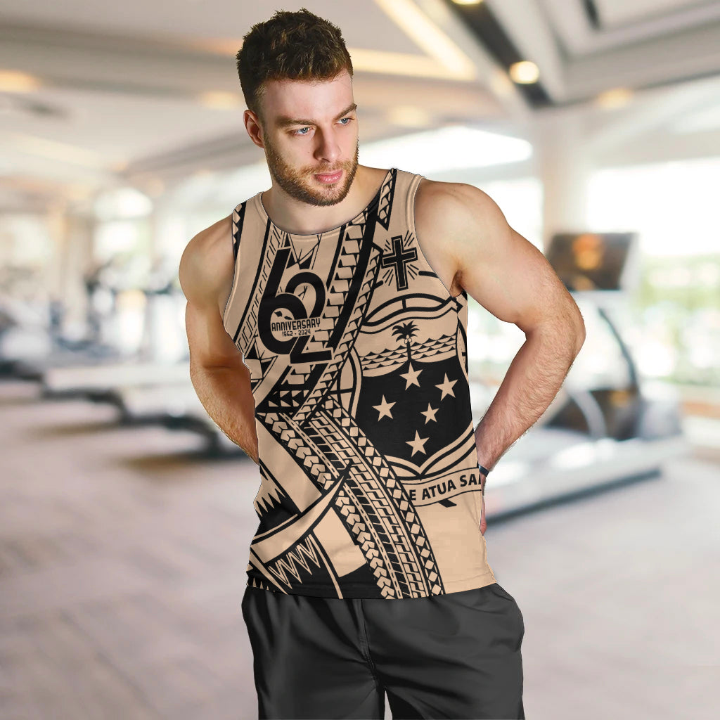 Custom Samoa Manuia le 62 Tausaga O le Tutoatasi Men Tank Top Samoan Tatau Beige Art LT9 Beige - Polynesian Pride