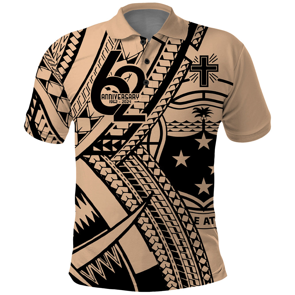 Custom Samoa Manuia le 62 Tausaga O le Tutoatasi Polo Shirt Samoan Tatau Beige Art LT9 Beige - Polynesian Pride