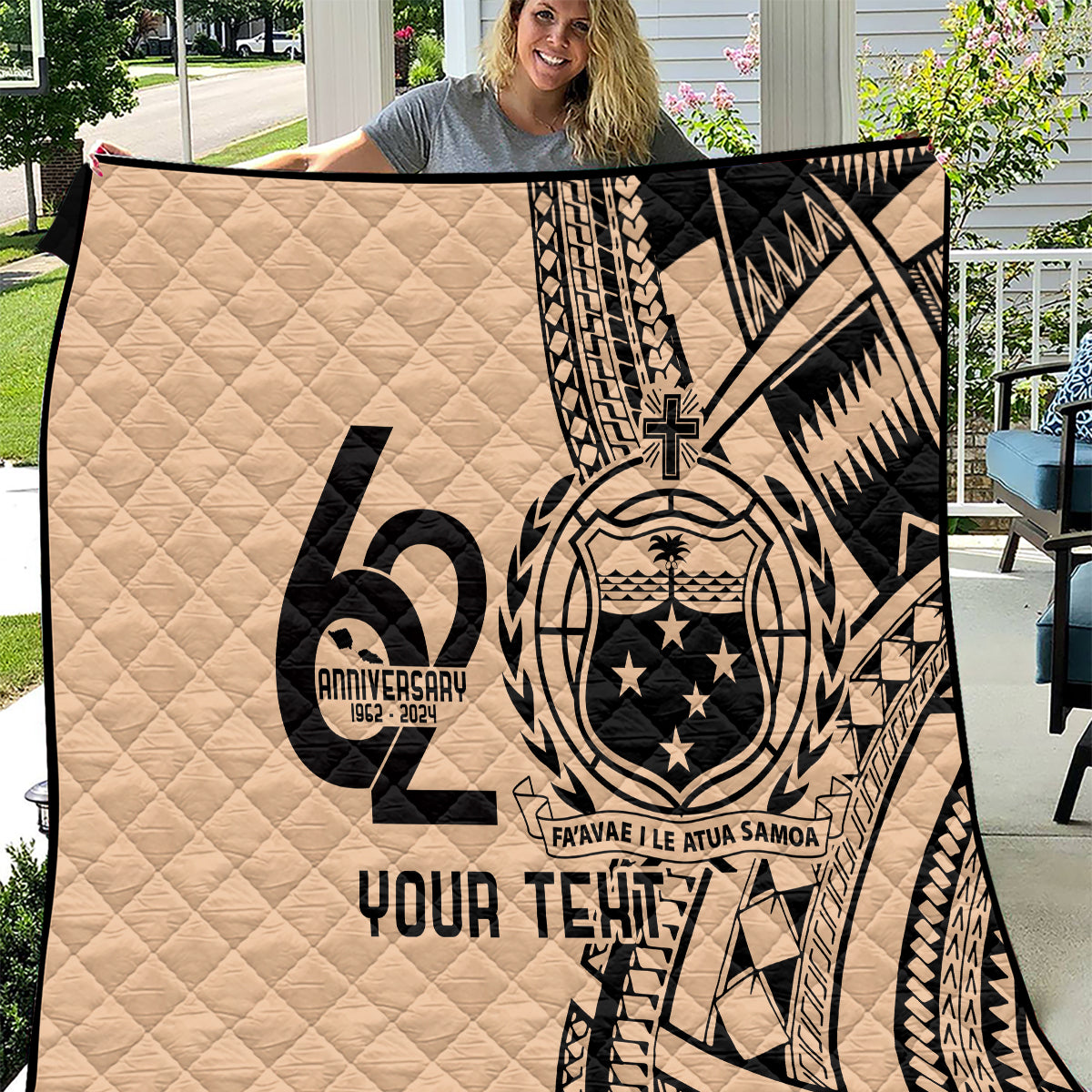Custom Samoa Manuia le 62 Tausaga O le Tutoatasi Quilt Samoan Tatau Beige Art LT9 Beige - Polynesian Pride