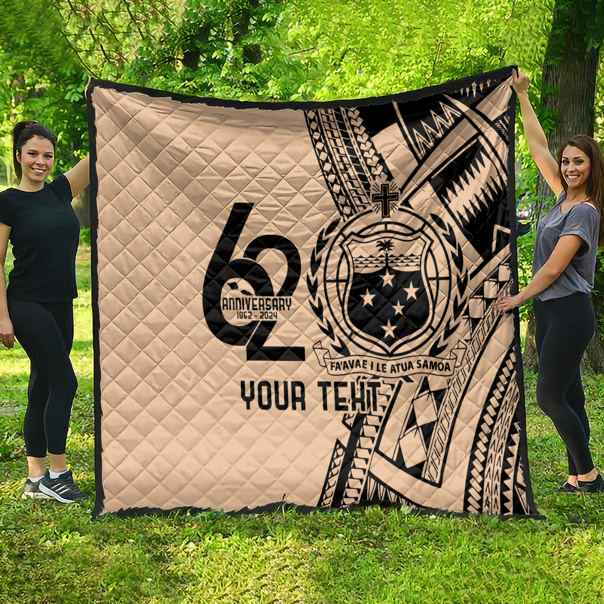 Custom Samoa Manuia le 62 Tausaga O le Tutoatasi Quilt Samoan Tatau Beige Art LT9 - Polynesian Pride