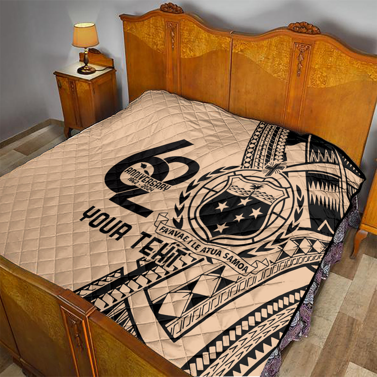 Custom Samoa Manuia le 62 Tausaga O le Tutoatasi Quilt Samoan Tatau Beige Art LT9 - Polynesian Pride