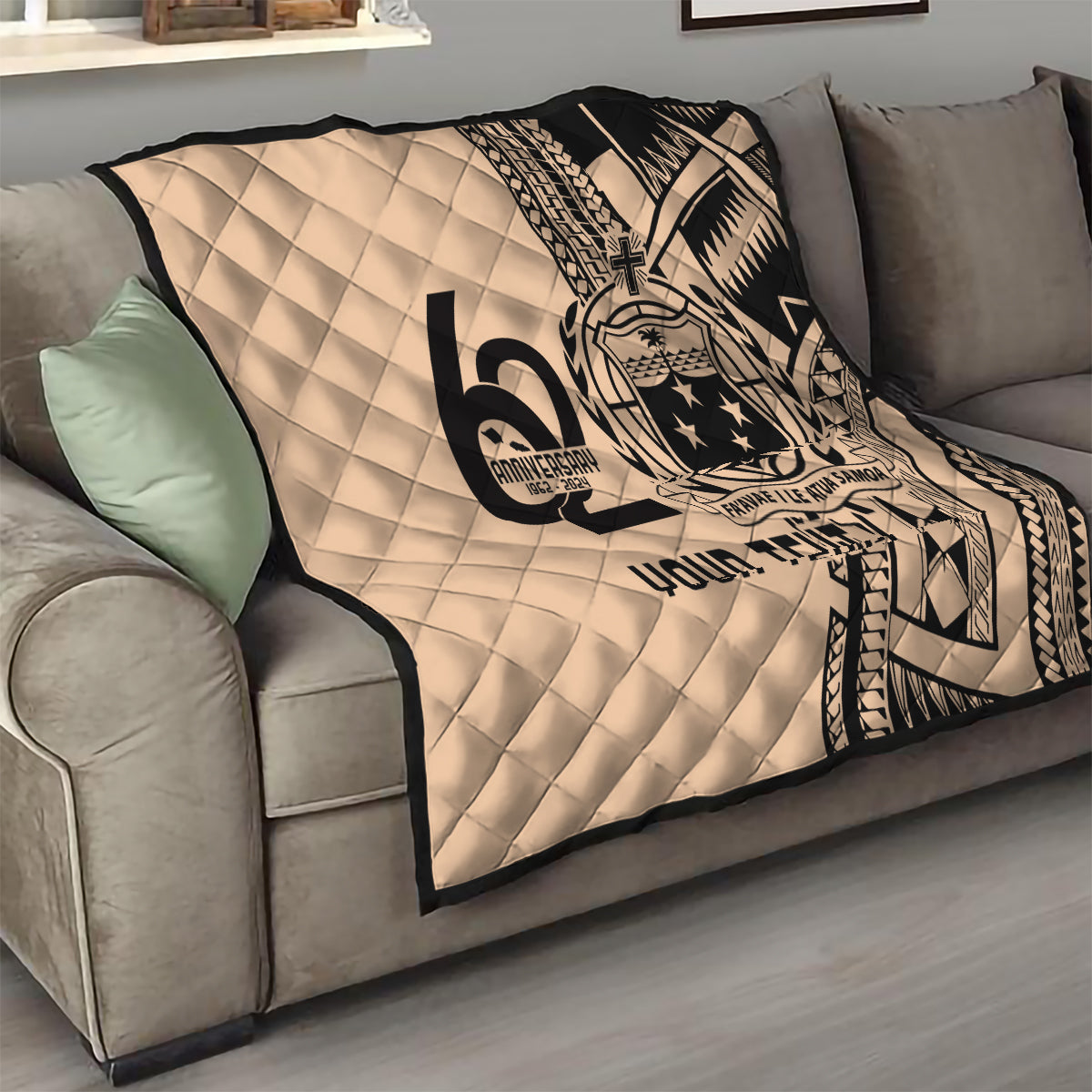 Custom Samoa Manuia le 62 Tausaga O le Tutoatasi Quilt Samoan Tatau Beige Art LT9 - Polynesian Pride