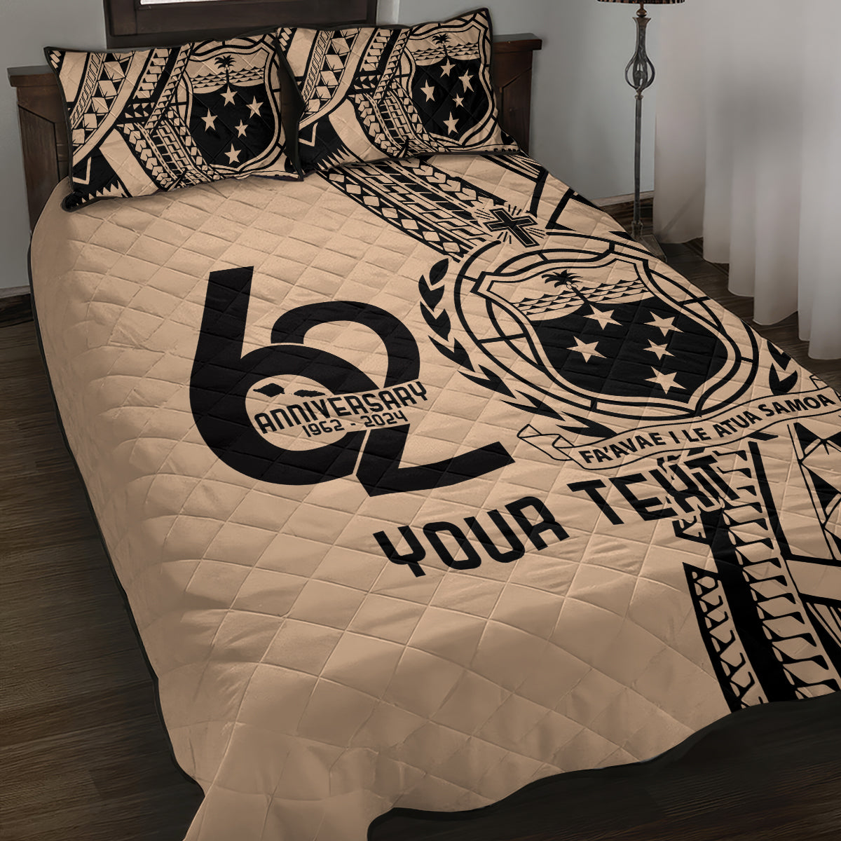 Custom Samoa Manuia le 62 Tausaga O le Tutoatasi Quilt Bed Set Samoan Tatau Beige Art LT9 Beige - Polynesian Pride