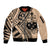 Custom Samoa Manuia le 62 Tausaga O le Tuto’atasi Sleeve Zip Bomber Jacket Samoan Tatau Beige Art