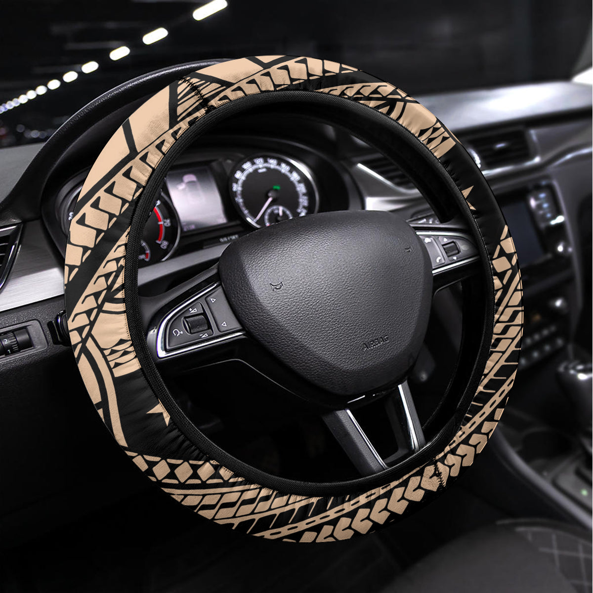 Samoa Manuia le 62 Tausaga O le Tuto’atasi Steering Wheel Cover Samoan Tatau Beige Art