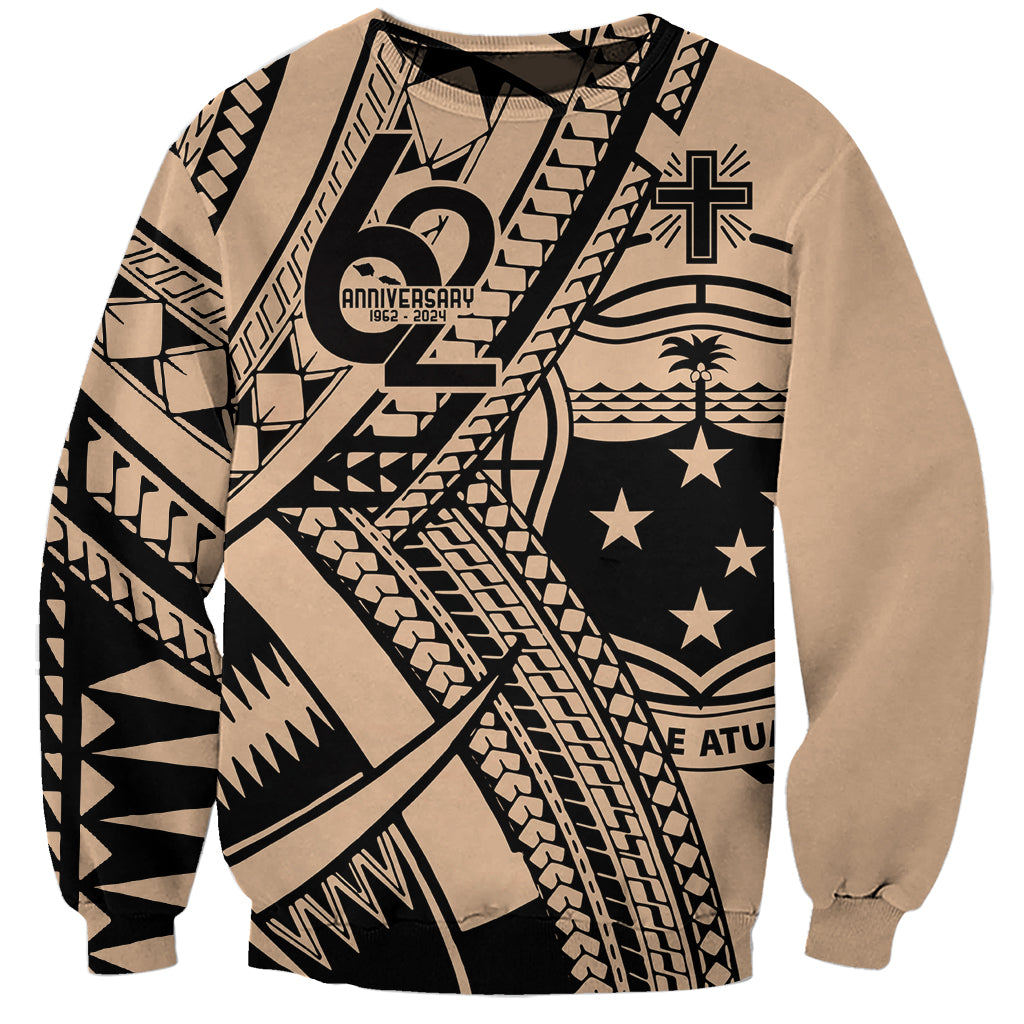 Custom Samoa Manuia le 62 Tausaga O le Tutoatasi Sweatshirt Samoan Tatau Beige Art LT9 Unisex Beige - Polynesian Pride
