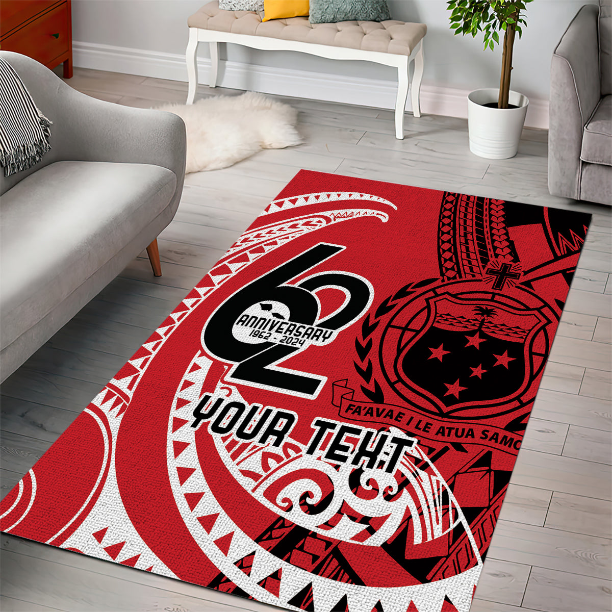 Custom Samoa Manuia le 62 Tausaga O le Tutoatasi Area Rug Samoan Tatau Red Art LT9 - Polynesian Pride
