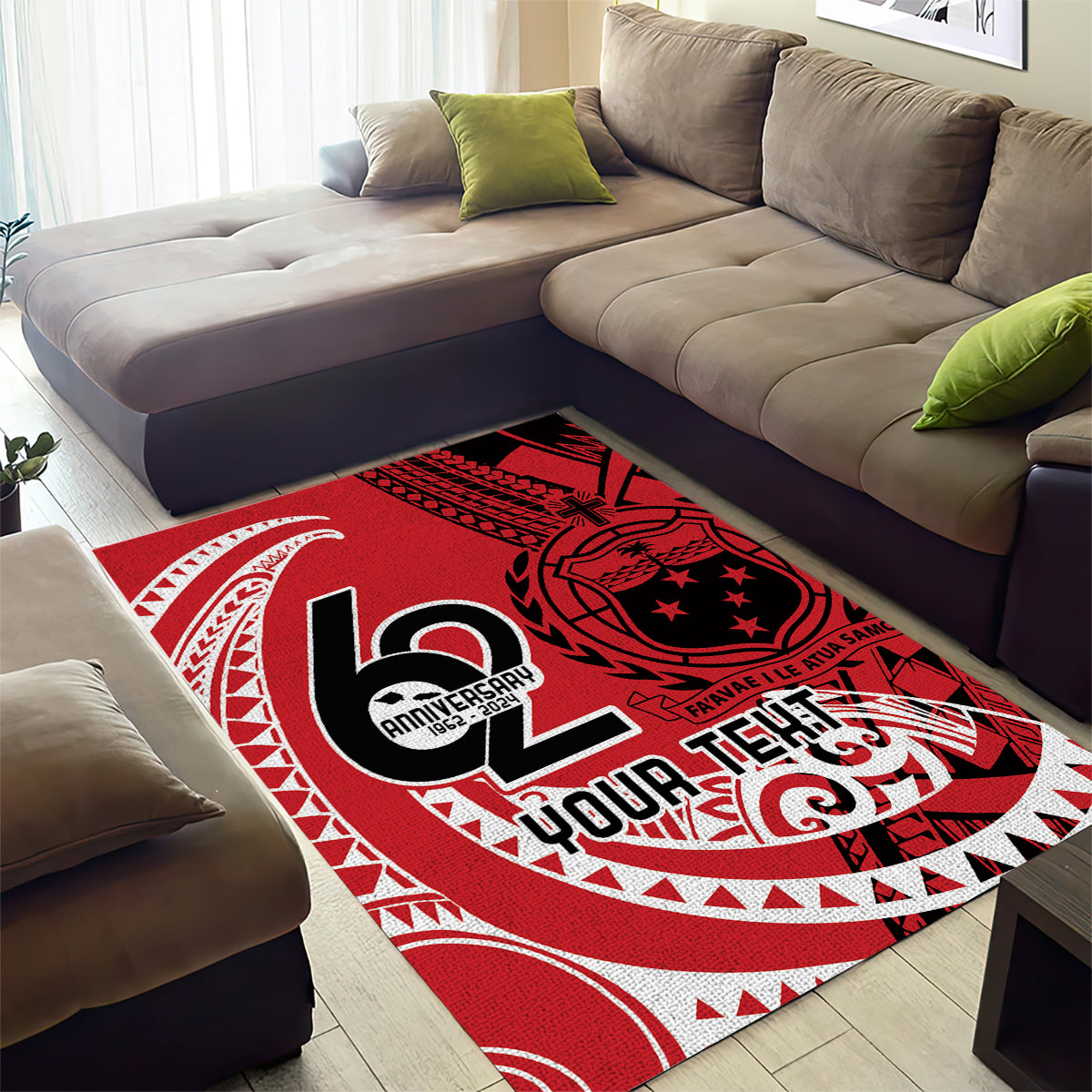 Custom Samoa Manuia le 62 Tausaga O le Tutoatasi Area Rug Samoan Tatau Red Art LT9 - Polynesian Pride