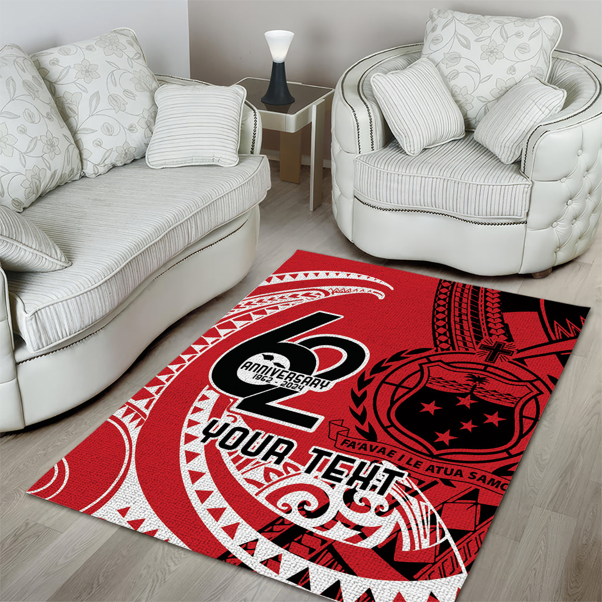 Custom Samoa Manuia le 62 Tausaga O le Tutoatasi Area Rug Samoan Tatau Red Art LT9 - Polynesian Pride