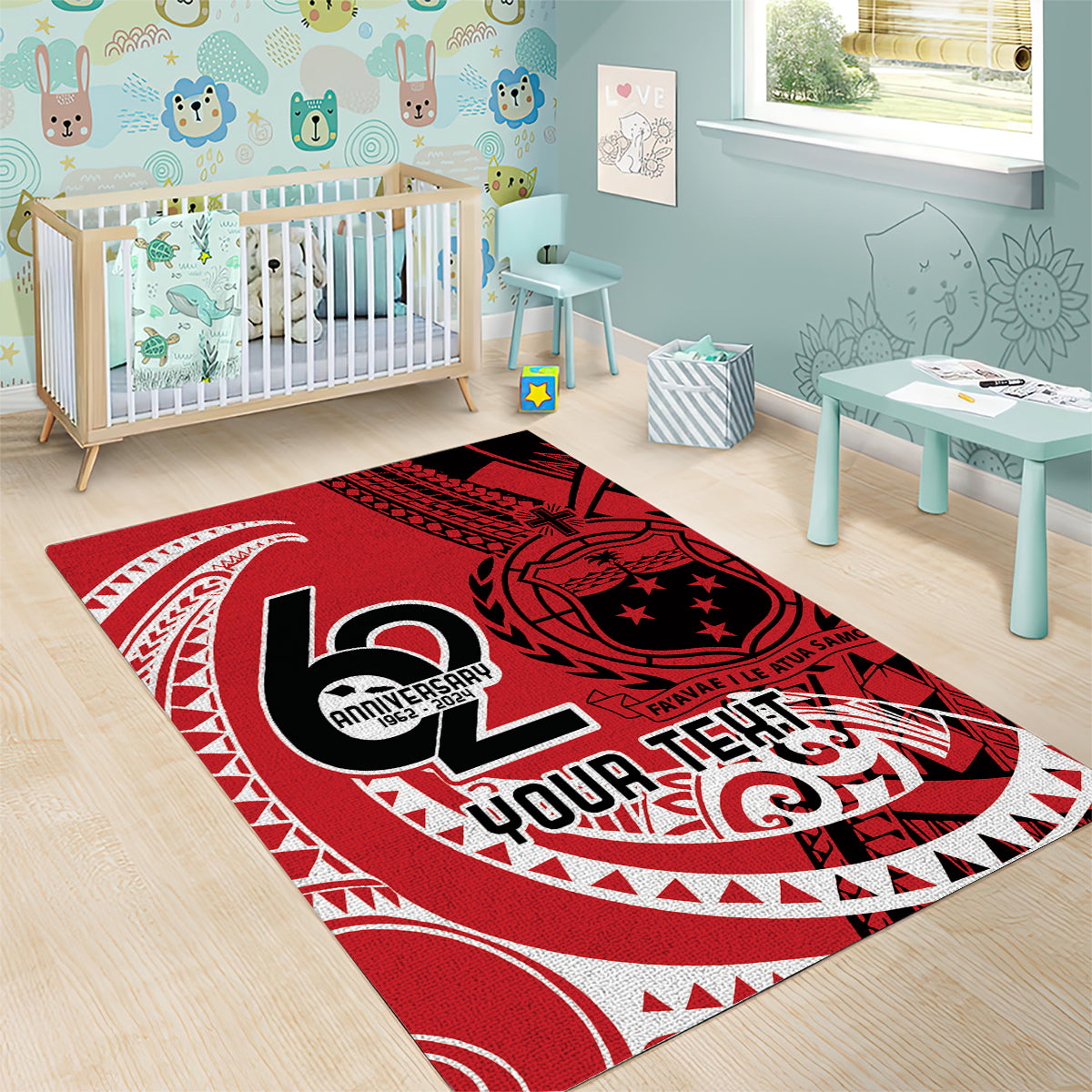 Custom Samoa Manuia le 62 Tausaga O le Tutoatasi Area Rug Samoan Tatau Red Art LT9 - Polynesian Pride