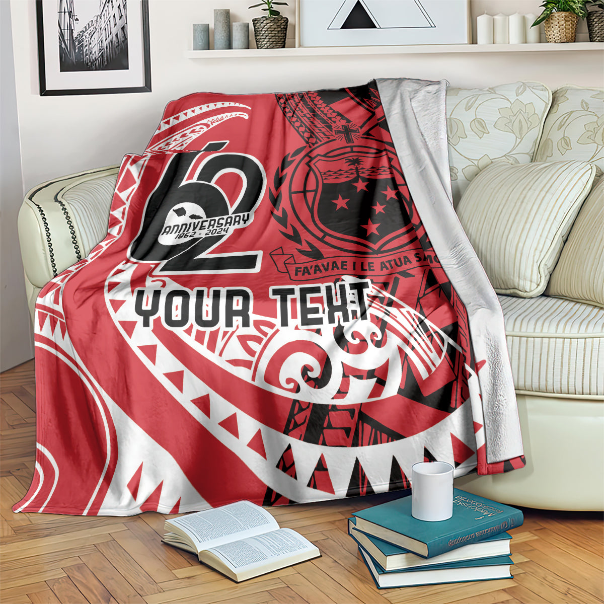 Custom Samoa Manuia le 62 Tausaga O le Tutoatasi Blanket Samoan Tatau Red Art LT9 Red - Polynesian Pride