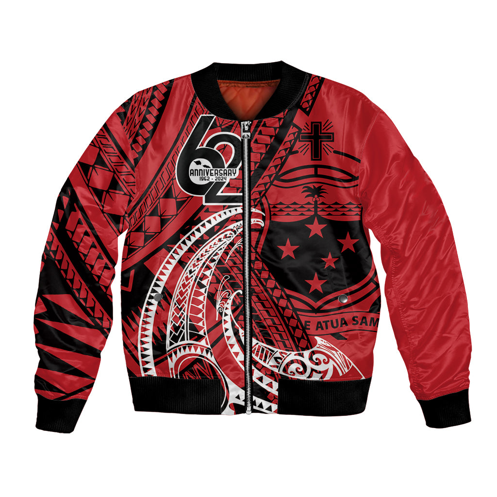Custom Samoa Manuia le 62 Tausaga O le Tutoatasi Bomber Jacket Samoan Tatau Red Art LT9 Unisex Red - Polynesian Pride