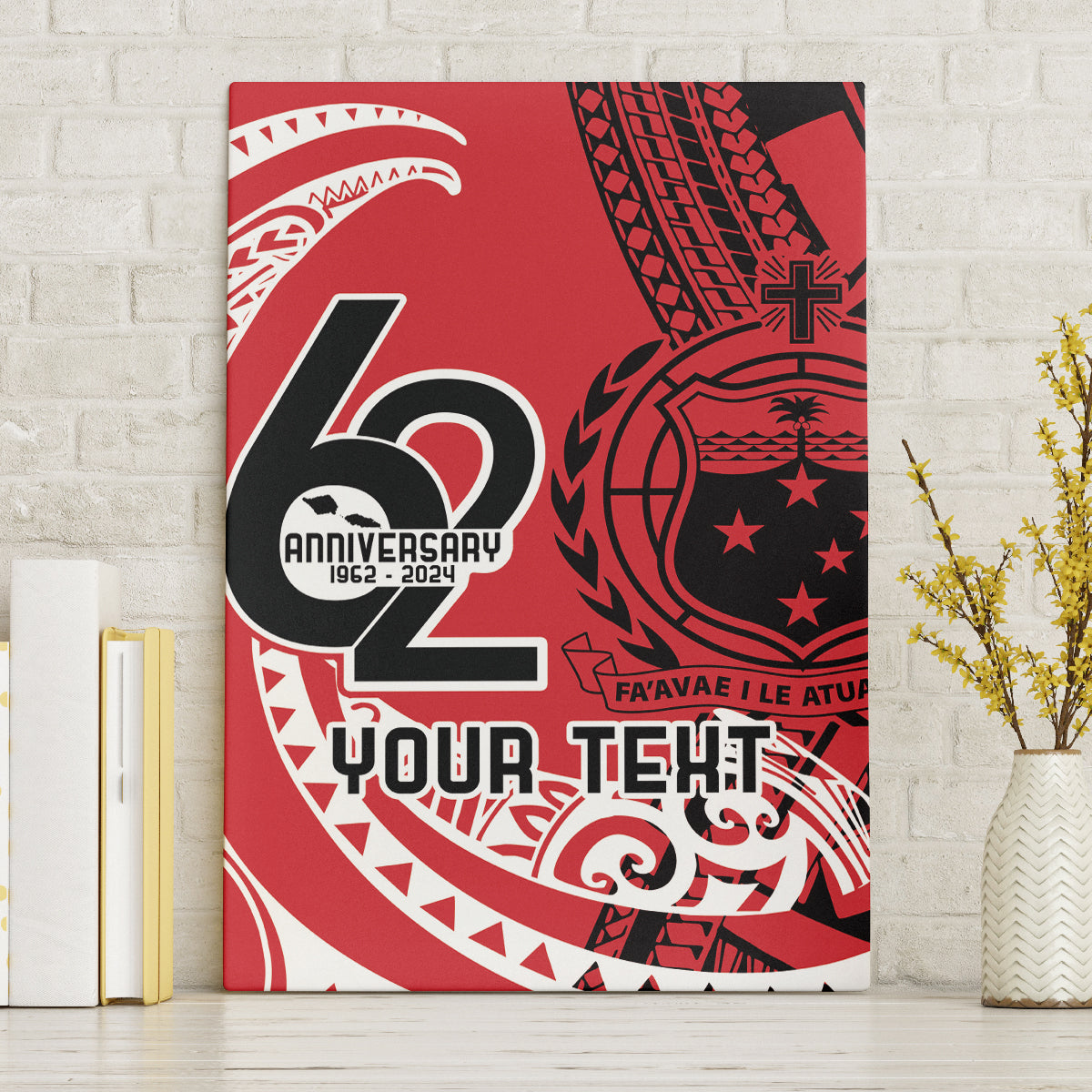 Custom Samoa Manuia le 62 Tausaga O le Tutoatasi Canvas Wall Art Samoan Tatau Red Art LT9 Without Frame Red - Polynesian Pride