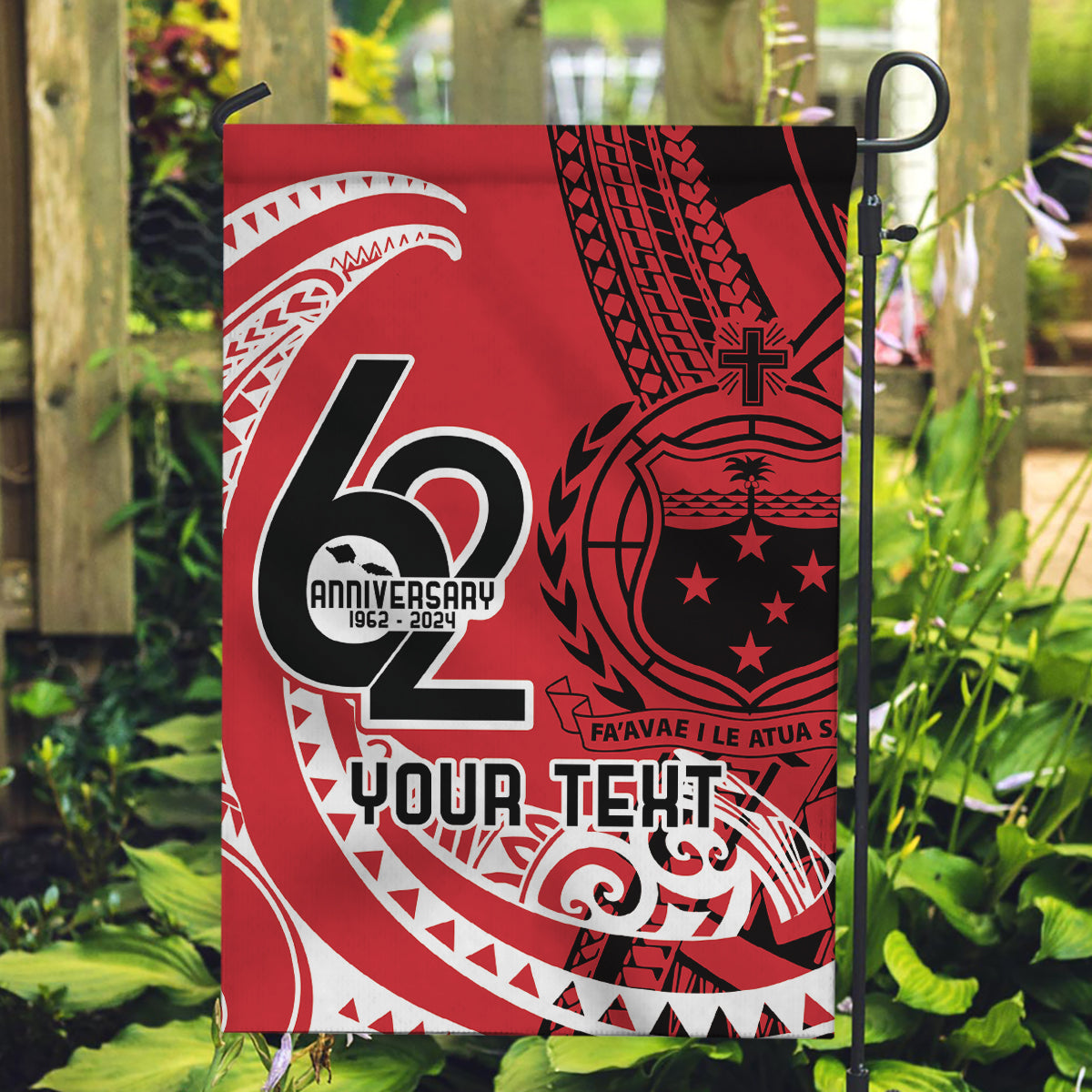 Custom Samoa Manuia le 62 Tausaga O le Tutoatasi Garden Flag Samoan Tatau Red Art LT9 Garden Flag Red - Polynesian Pride