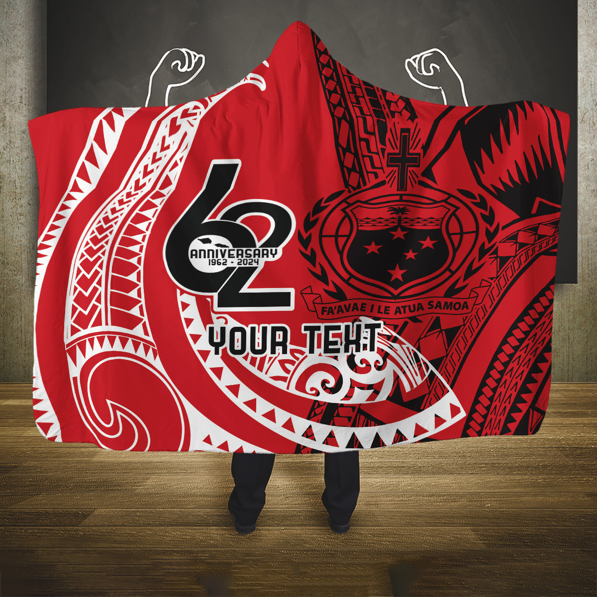 Custom Samoa Manuia le 62 Tausaga O le Tutoatasi Hooded Blanket Samoan Tatau Red Art LT9 One Size Red - Polynesian Pride