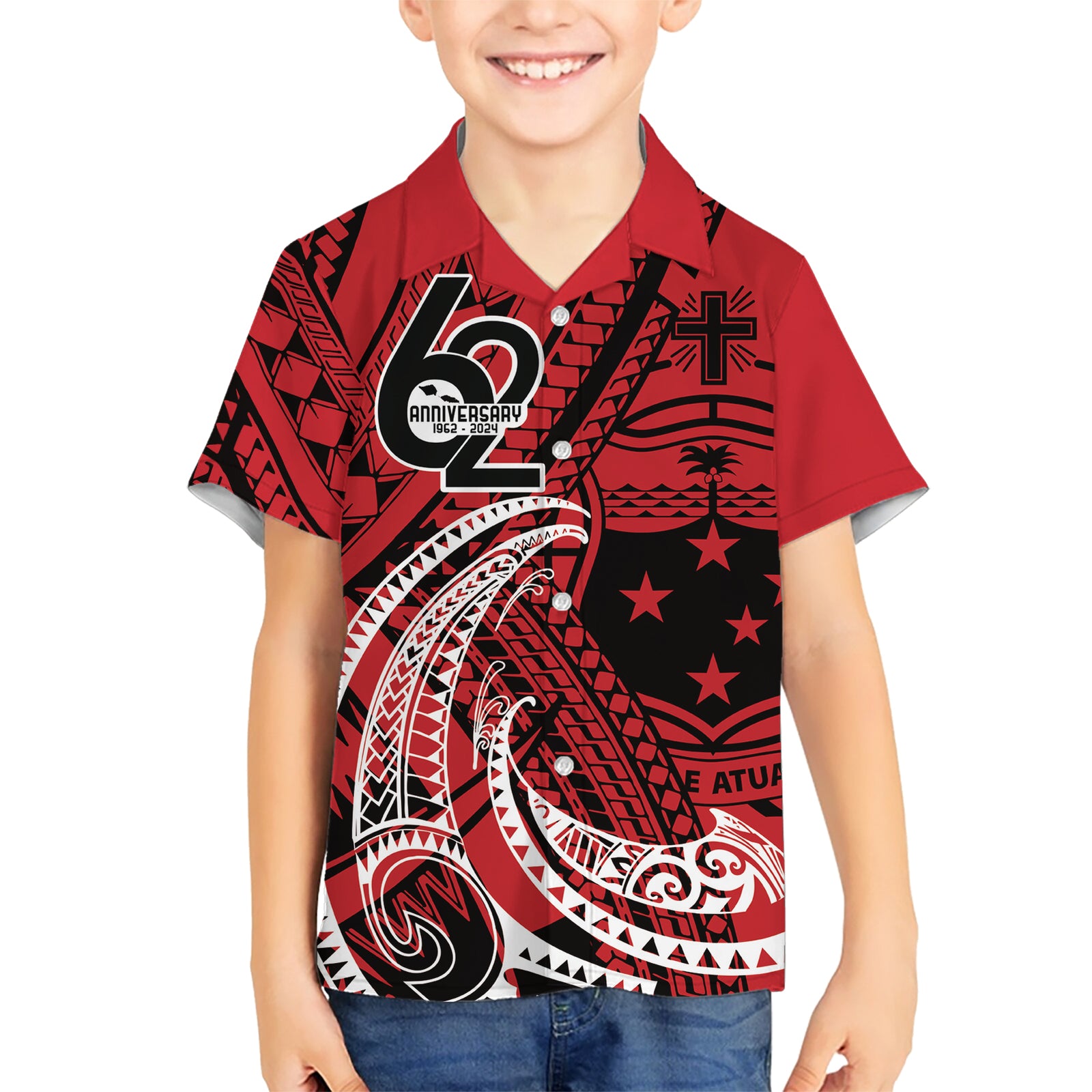 Custom Samoa Manuia le 62 Tausaga O le Tutoatasi Kid Hawaiian Shirt Samoan Tatau Red Art LT9 Kid Red - Polynesian Pride
