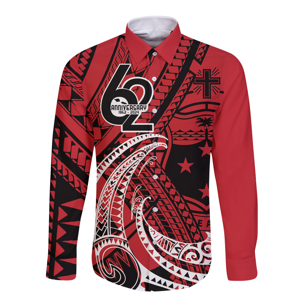 Custom Samoa Manuia le 62 Tausaga O le Tutoatasi Long Sleeve Button Shirt Samoan Tatau Red Art LT9 Unisex Red - Polynesian Pride