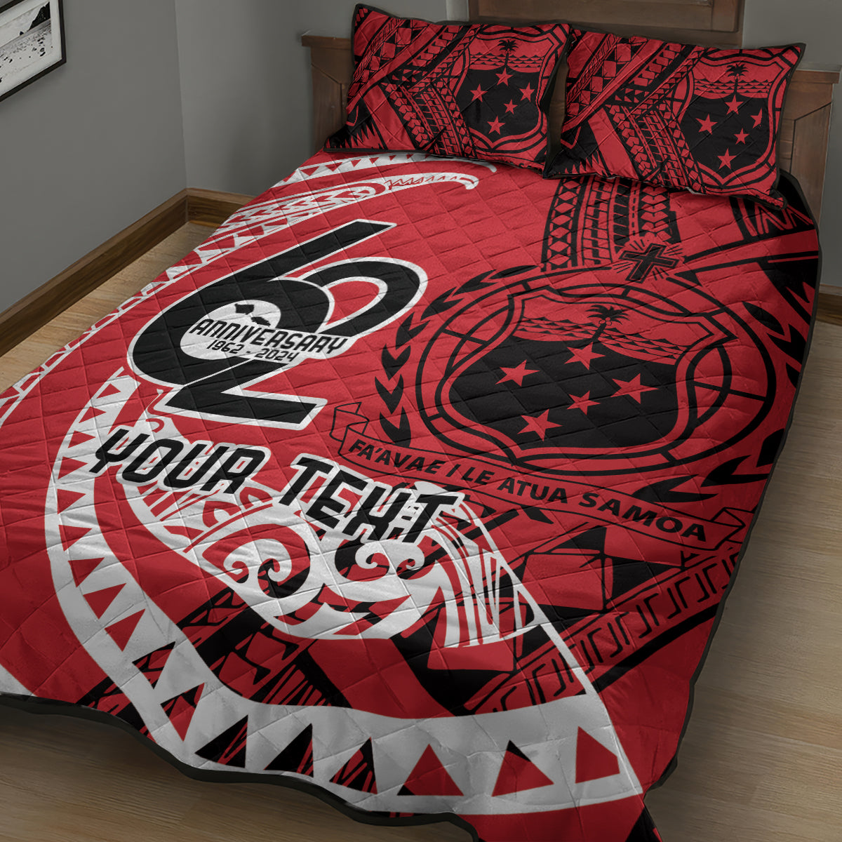 Custom Samoa Manuia le 62 Tausaga O le Tutoatasi Quilt Bed Set Samoan Tatau Red Art LT9 - Polynesian Pride
