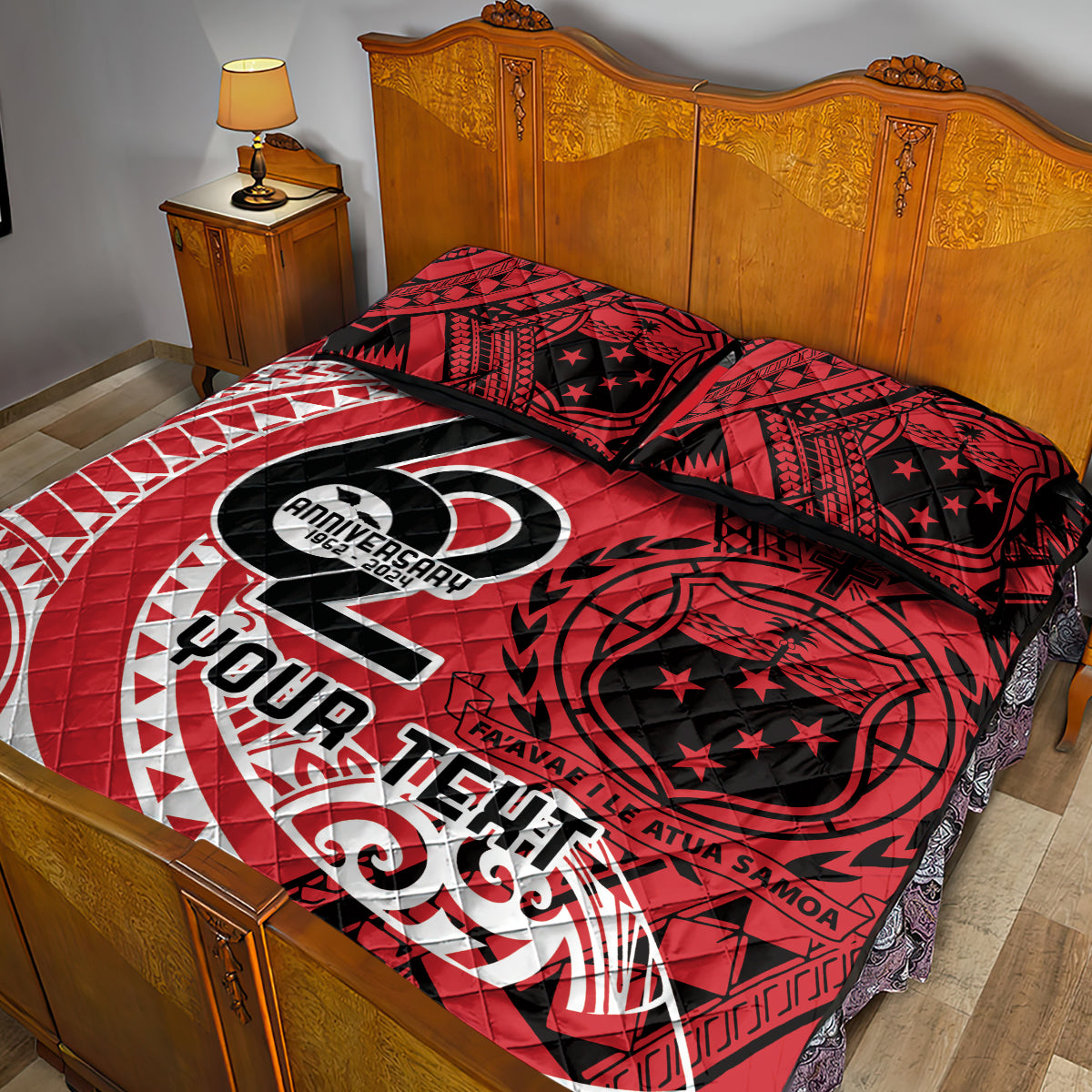 Custom Samoa Manuia le 62 Tausaga O le Tutoatasi Quilt Bed Set Samoan Tatau Red Art LT9 - Polynesian Pride