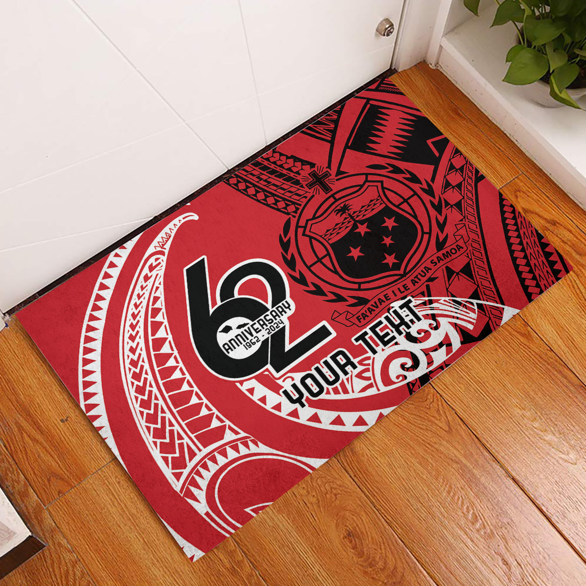 Custom Samoa Manuia le 62 Tausaga O le Tutoatasi Rubber Doormat Samoan Tatau Red Art LT9 Red - Polynesian Pride