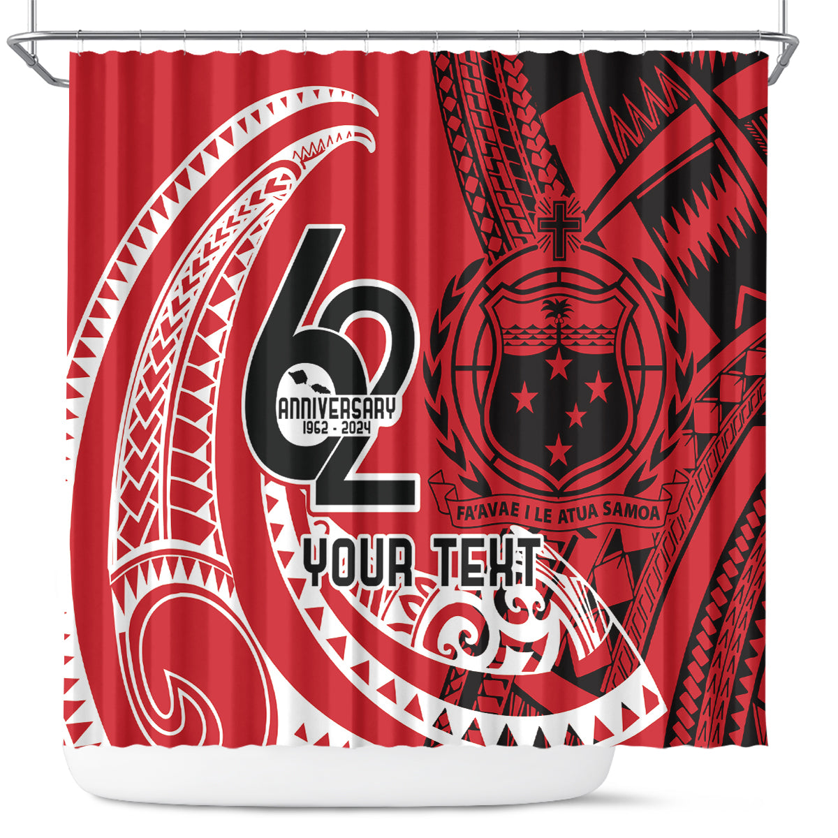 Custom Samoa Manuia le 62 Tausaga O le Tutoatasi Shower Curtain Samoan Tatau Red Art LT9 Red - Polynesian Pride
