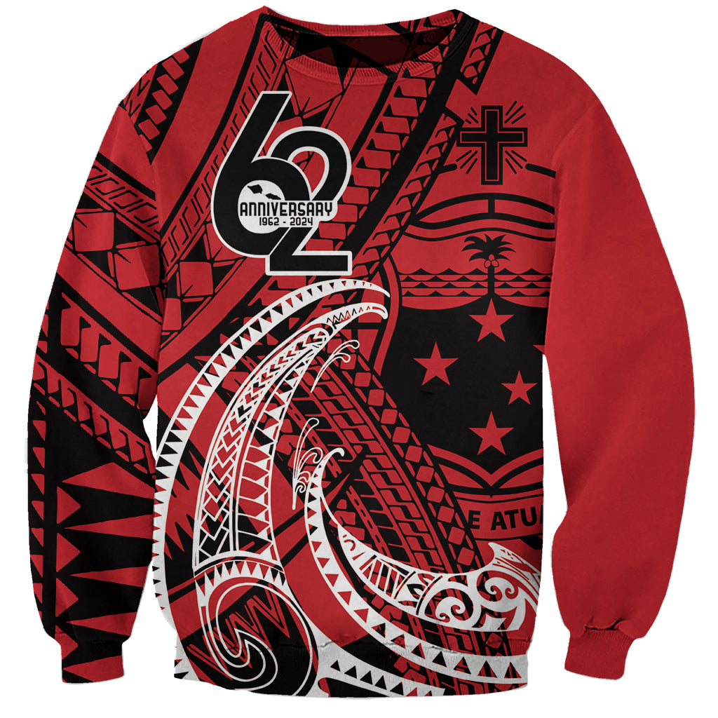 Custom Samoa Manuia le 62 Tausaga O le Tutoatasi Sweatshirt Samoan Tatau Red Art LT9 Unisex Red - Polynesian Pride