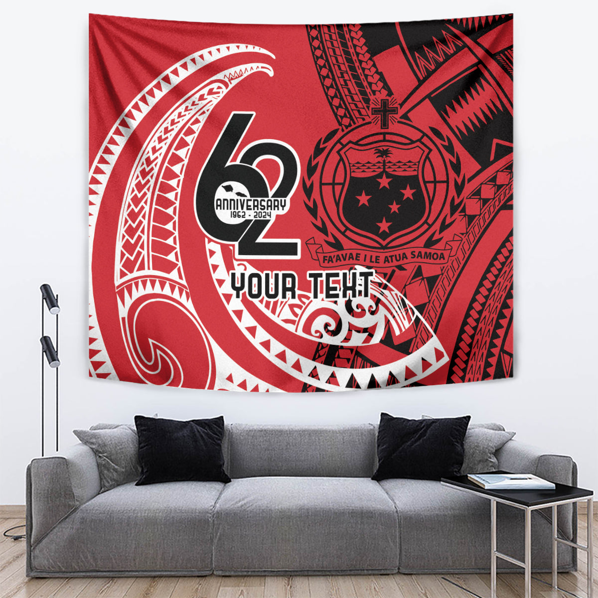 Custom Samoa Manuia le 62 Tausaga O le Tutoatasi Tapestry Samoan Tatau Red Art LT9 Red - Polynesian Pride