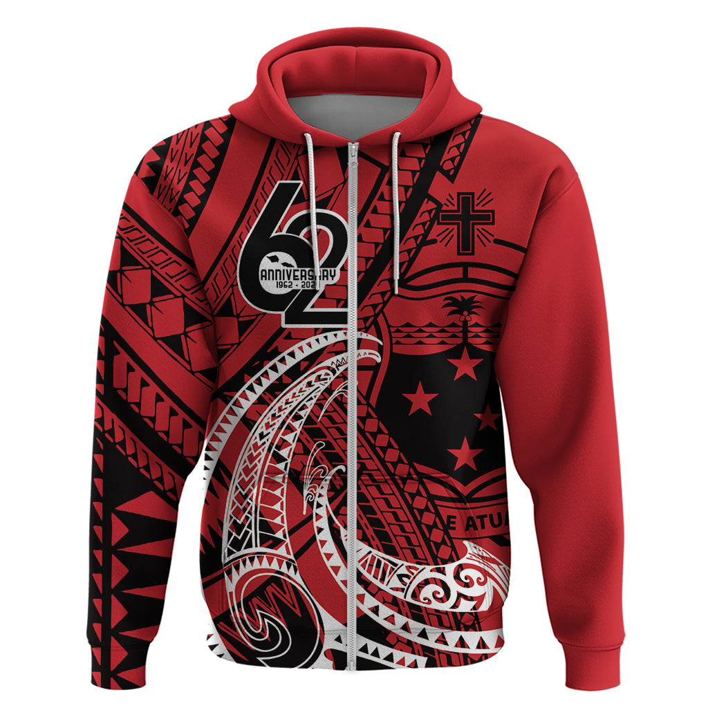 Custom Samoa Manuia le 62 Tausaga O le Tutoatasi Zip Hoodie Samoan Tatau Red Art LT9 Zip Hoodie Red - Polynesian Pride