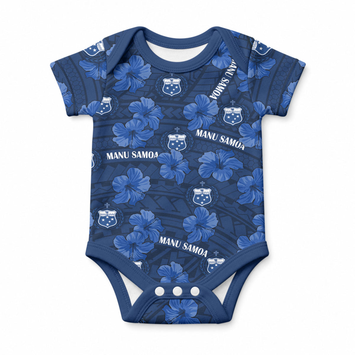 Manu Samoa Rugby Baby Onesie Polynesian Style With Hibiscus LT9 Blue - Polynesian Pride