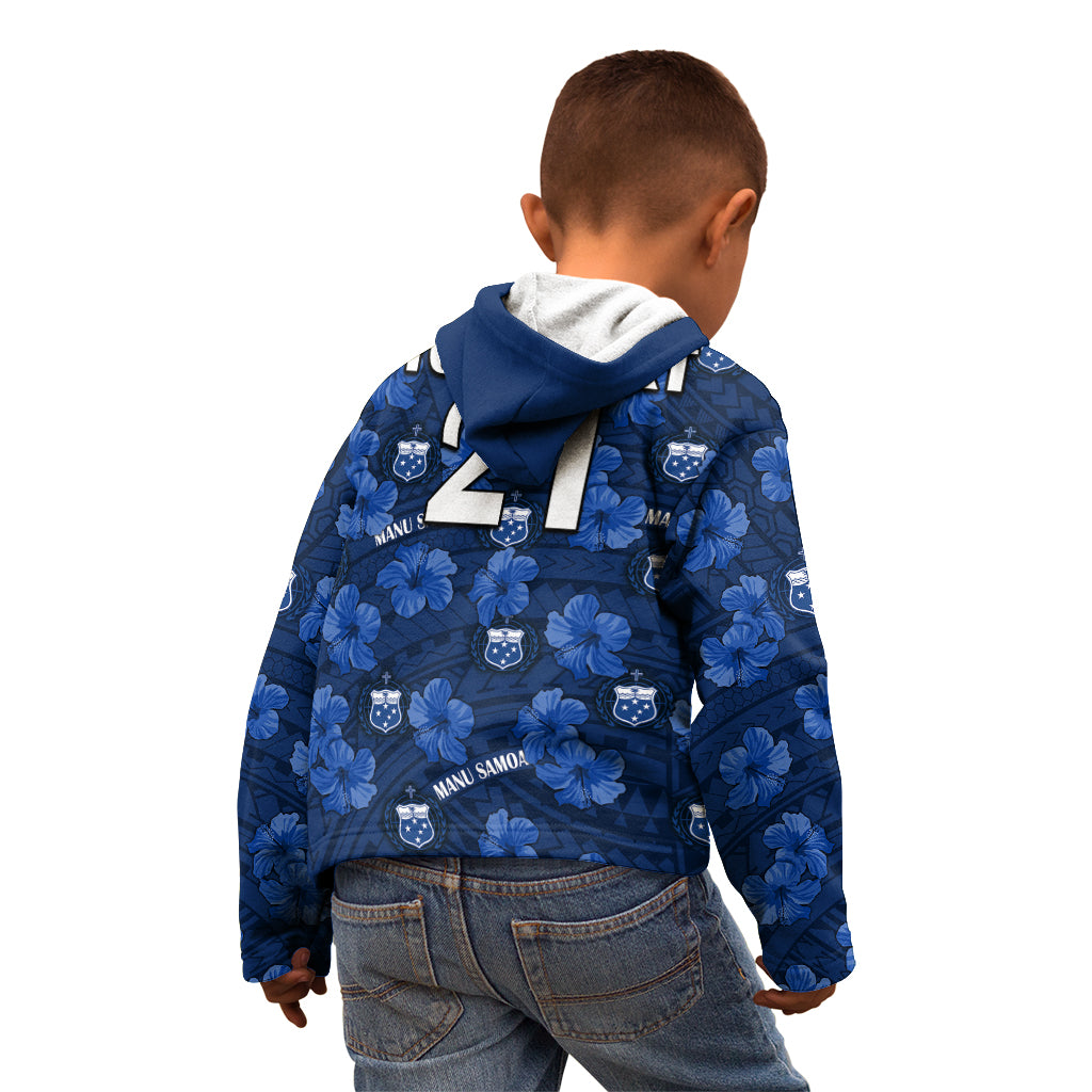 (Custom Text And Number) Manu Samoa Rugby Kid Hoodie Polynesian Style With Hibiscus LT9 - Polynesian Pride