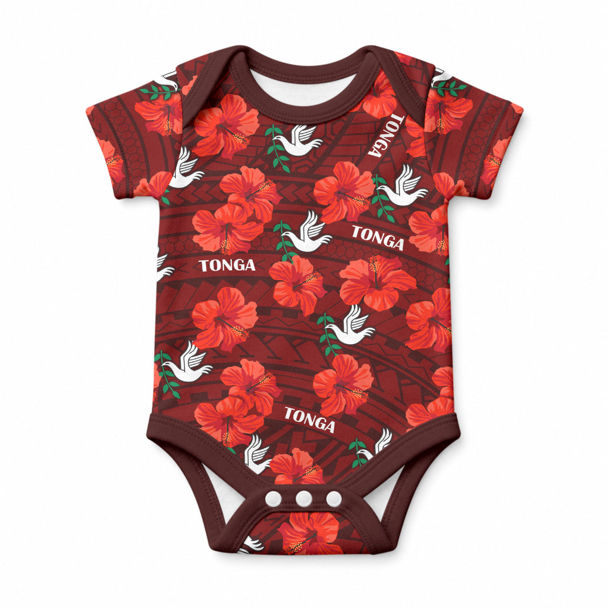 Tonga Rugby Baby Onesie Polynesian Style With Hibiscus LT9 Red - Polynesian Pride