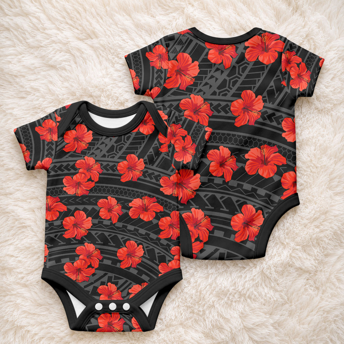 Polynesian Pride Hawaii Style With Hibiscus Baby Onesie Black LT9 - Polynesian Pride