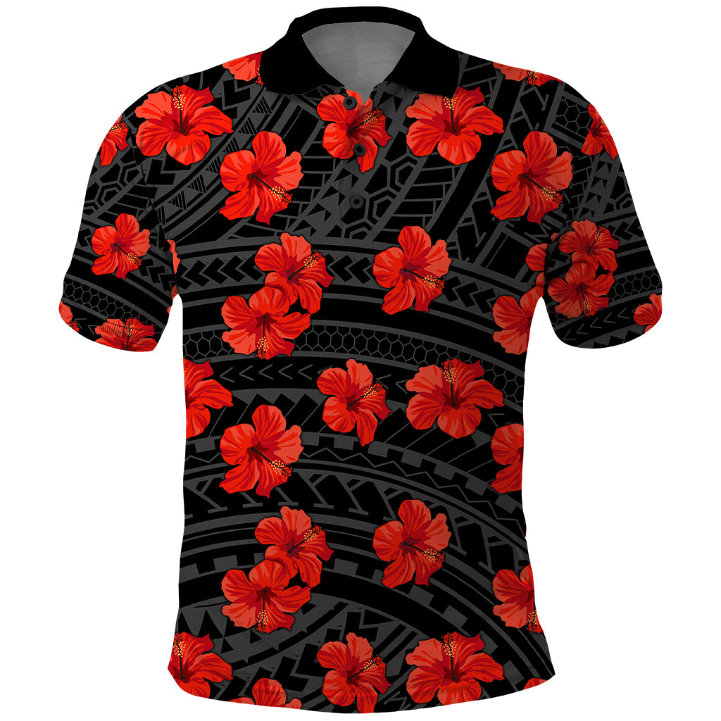 Polynesian Pride Hawaii Style With Hibiscus Polo Shirt Black LT9 Black - Polynesian Pride