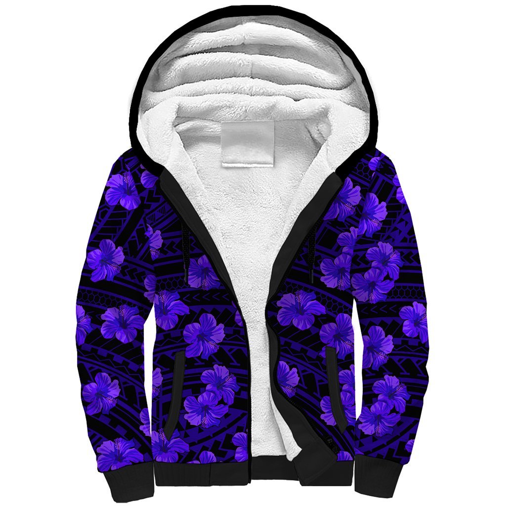 Polynesian Pride Hawaii Style With Hibiscus Sherpa Hoodie Blue LT9 Unisex Blue - Polynesian Pride