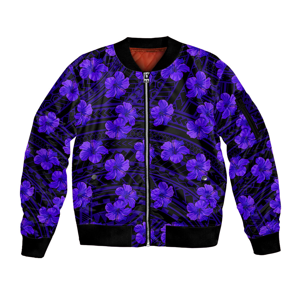 Polynesian Pride Hawaii Style With Hibiscus Sleeve Zip Bomber Jacket Blue LT9 Unisex Blue - Polynesian Pride
