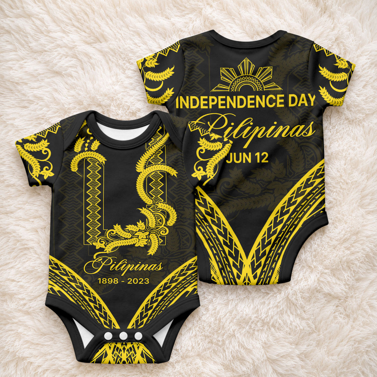 Philippines Independence Day Baby Onesie Pechera With Side Barong Patterns LT9 - Polynesian Pride
