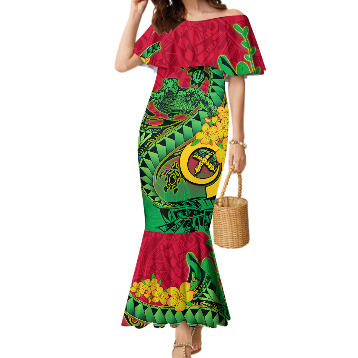 Vanuatu Islands Mermaid Dress Polynesian Tattoo and Sea Turtle LT9 Women Green - Polynesian Pride