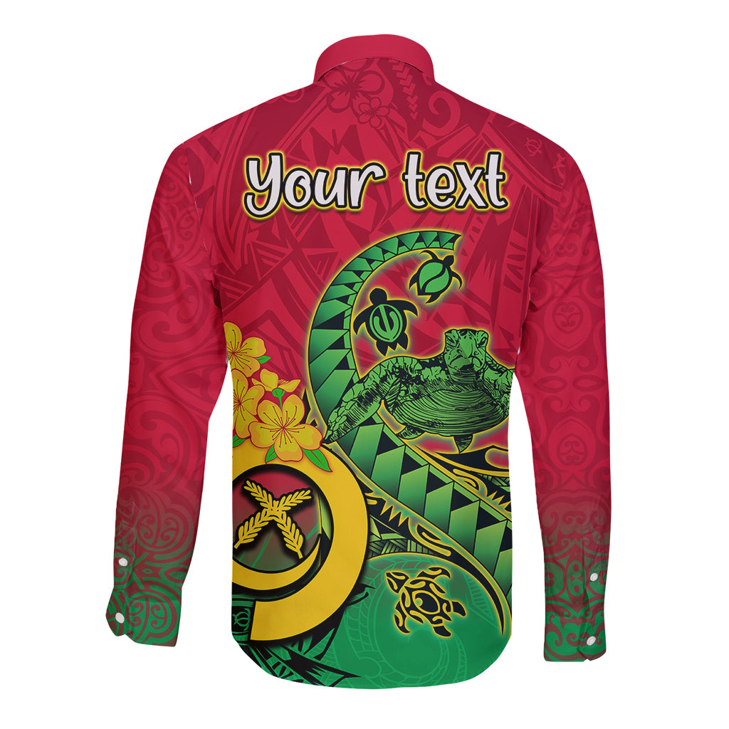 Personalised Vanuatu Islands Long Sleeve Button Shirt Polynesian Tattoo and Sea Turtle LT9 - Polynesian Pride
