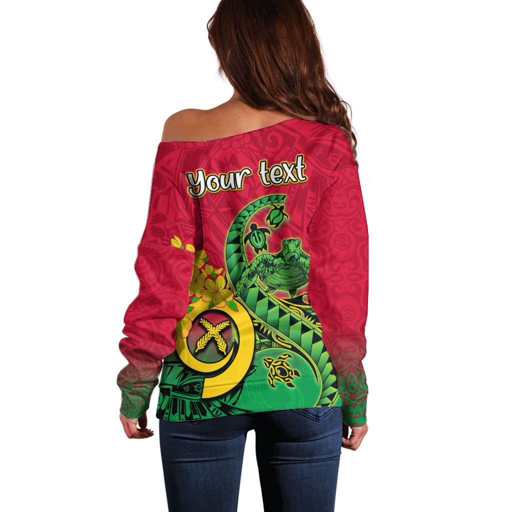 Personalised Vanuatu Islands Off Shoulder Sweater Polynesian Tattoo and Sea Turtle LT9 - Polynesian Pride